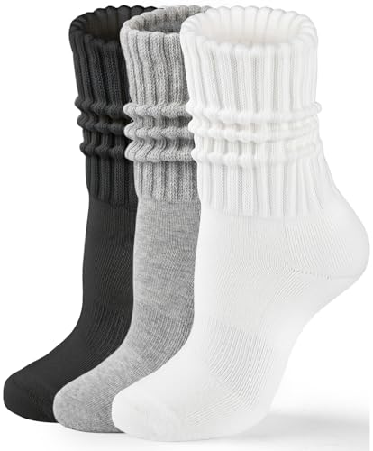 Image of HONGTEYA Slouchy Crew Socks For Women,Scrunch Cotton Cozy Workout Socks | Mid Calf Scrunch Boot Socks Size 5-11, Cozy Slouch Casual Athletic Socks, All Season Gifts For Women