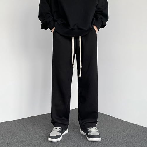 Sweatpants for Men Athletic Pants Black Striped Slacks Trendy Straight Wide Leg Trousers Baggy Drawstring Elastic Pants2