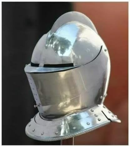 Medieval Armory Crafts Steel Combat Close Helmet, 18 Gauge Construction, Medieval German Style, Adult Size, Unisex, Battle Ready for Reenactment, Brass Color