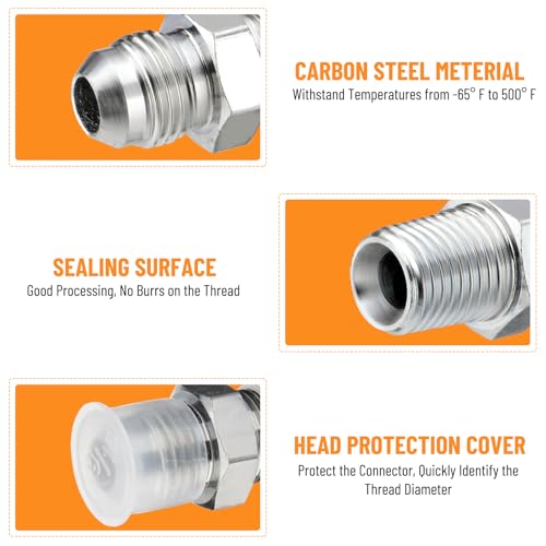 Image of 10 Pack Hydraulic Hose Adapter Fittings: 3 /8 inch JIC 37 Male x 1 /4 inch NPT Male, Straight Tube Connectors with Protection Cover