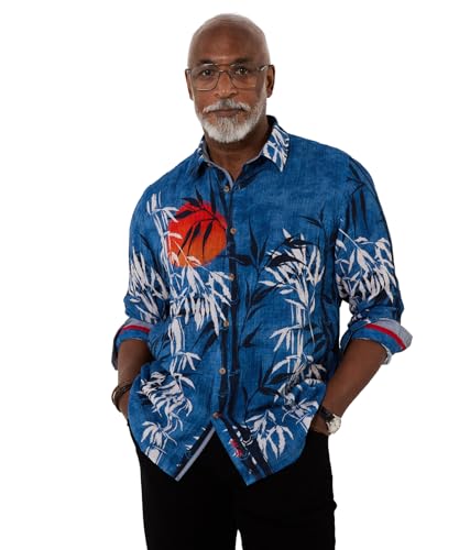 Joe Browns Men's Sunset Print Crinkle Cotton Shirt, Regular, Blue, UK XL