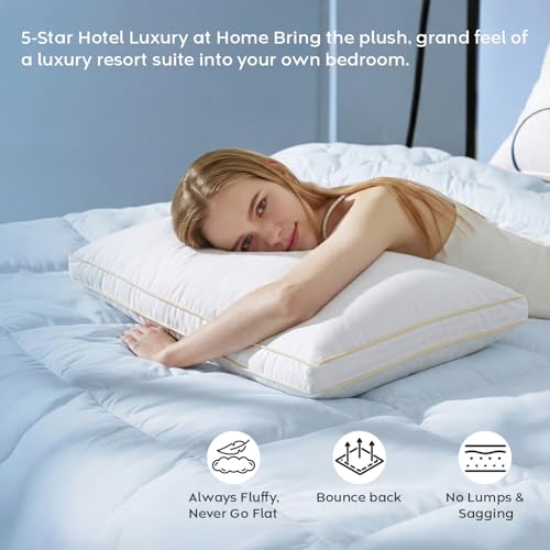 Image of AYKA Premium Microfiber Pillow for Sleeping, Set of 4 | 17x27 Inch Hotel Luxury Bed Pillows | 100% Virgin Fiber Fill, Soft & Fluffy | Neck Support for Side, Back & Stomach Sleepers | White