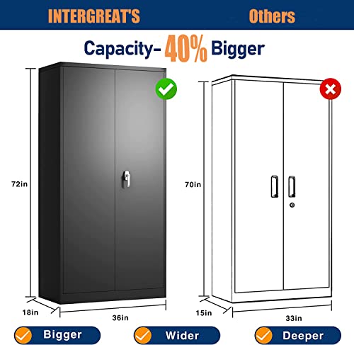 Intergreat Black Metal Storage Cabinet Locking Steel Storage Cabinet With 4 Adjustable Shelves 72”H×36”W×18”D Tall Metal Utility Storage Cabinet 2 Door #TOP1