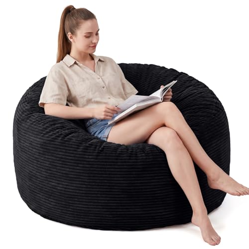 Yagamo Large Bean Bag Chairs for Teens 4FT Bean Bag with Memory Foam Filling Bean Bag Chairs with Plush Microfiber Removable Cover Cozy Sofa for Reading Gaming- Balck