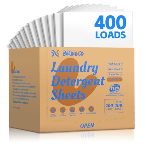 BellaLuce Detergente en Tiras para ropa - 200 tiras (400 lavados), aroma a Santal, detergente en tiras concentrado y ecológico, ideal para familias numerosas