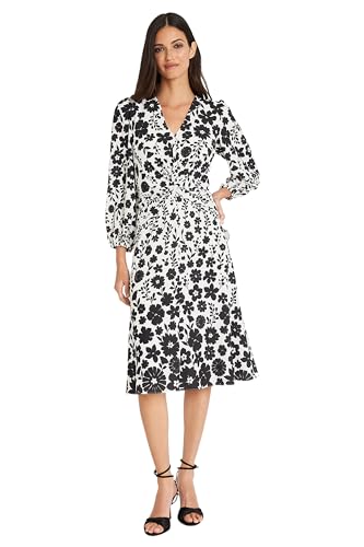 Maggy London Long Sleeve V-Neck Twist Waist Fit and Flare Cocktail Dress for Women