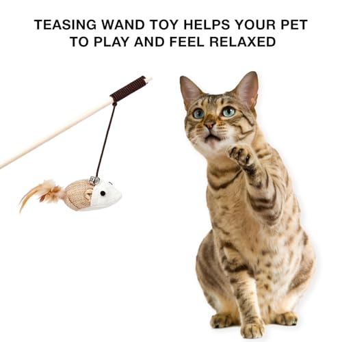 Image of Cat and Dog Playing Stick |Durable Dog and cat Teaser Playing Stick with Interactive Feather| Non- Slip and Non Toxic Durable Teasing Wand Toy with Rope (Multi)