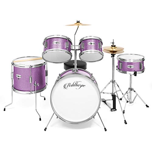 image for Ashthorpe 5-Piece Complete Junior Drum Set with Genuine Brass Cymbals 