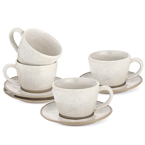 Yedio Stoneware Espresso Cups Set with Saucers, 6 oz Handcrafted