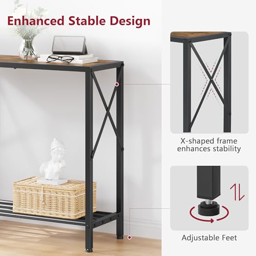 Tajsoon Console Table, 2 Tier Small Hallway Table, Narrow Sofa Table for Entryway with Open Shelves for Living Room, Hallway, Foyer, Office, Rustic Brown