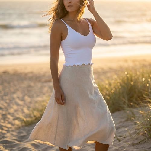 Image of Sunzel Tank Top for Women, V Neck Seamless Ribbed Crop Camisole with Ruffles