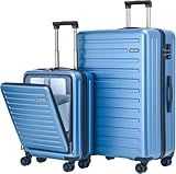 2pcs 20/28" Luggage Set Lightweight HardShell, Only 20 Inch Carry On 21.65*15.35*7.87" Cabin Suitcase with Front Pocket, 28 Inch 19.68*11.81*29.92" Checked Luggage, YKK Zipper, TSA Lock, Blue