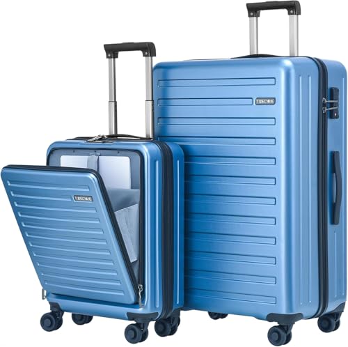 Image of 2pcs 20 /28 inch Luggage Set, 20 Inch Carry On Suitcase 28 Inch Checked Luggage | 20in 21.65*15.35*7.87 inch Cabin Suitcase with Front Pocket,Lightweight HardShell,YKK Zipper,TSA Lock,Europe Travel,Ice Blue