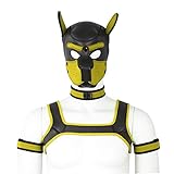 YiQin RWSX Weiche Latex-Hundemaske mit Ohren, Welpenmaske für Cosplay-Party-Maskerade Set (Maske, Halsband, Armbinde, Riemen) (Color : Yellow, Size : X-Large)