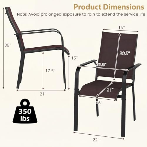 Image of Giantex Patio Chairs Set of 4, Stackable Outdoor Dining Chairs with Breathable & Quick-Dry Mesh Fabric, Armrests, Backrest for All Weather, Lawn, Backyard, Poolside, Porch, 350 LBS Capacity