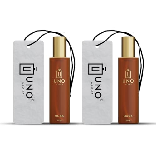 Image of Uno Aroma Musk Car Perfume - Alcohol-Free, Long-Lasting Car Fragrance, Removes Odours, Toxin-Free & Easy to Use Hanging Card, No-Gas Car Perfume with 200+ Sprays, Lasts up to 90 days (30mlx2)