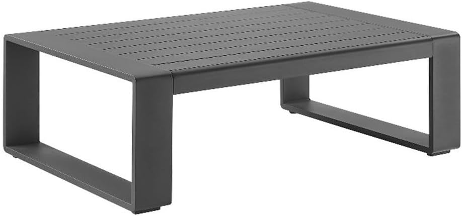 Modway Lirienne Aluminum Outdoor Coffee Table in Gray - 47 Inch Weather-Resistant Modern Rectangle Patio Table with Slatted Top
