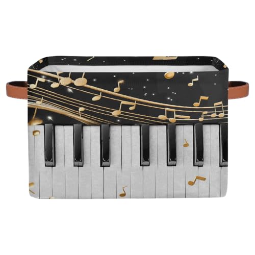 Peaom Music Notes Storage Basket for Shelves, Storage Bins with Handles, Collapsible Basket for Organizing, Closet Toy Baskets for Nursery Room, 15x11x9.5 in, Canvas, Musical Piano