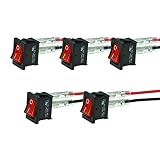 FILSHU 5pcs Snap-in Square Rocker Switch with Wires,Toggle Power Switch SPST ON-Off 2 Pin, Use for 1