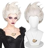 Aicos 2 Tone Gray Sea Witch Cosplay Wig with Shell Necklace for Women Halloween Costume Crazy Wig Hair Fits All+Wig Cap