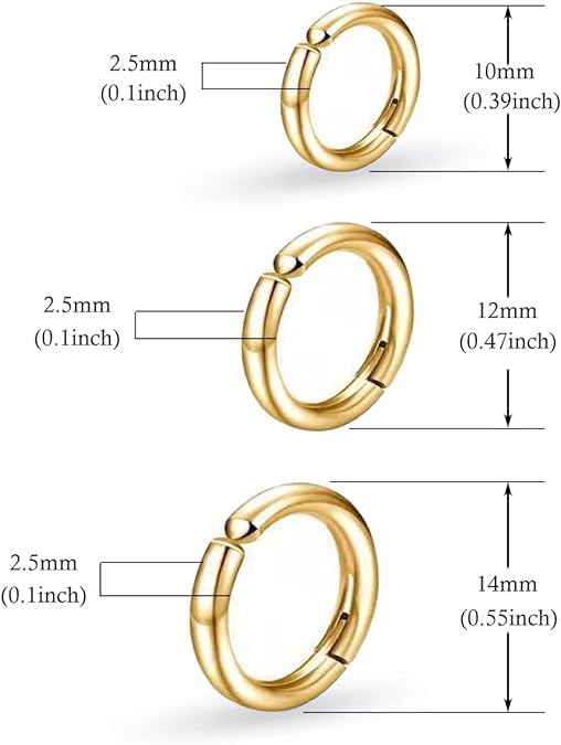 Image of El Regalo 3 Pairs of Unisex Non-Piercing, Clip On Earrings for Girls /Boys /Men /Wome- Surgical Stainless Steel Hypoallergenic Huggie Fake Earrings