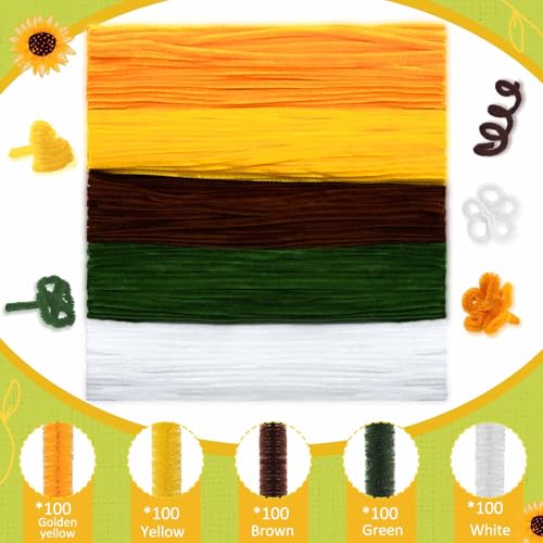 Image of Peryiter 500 Pcs Pipe Cleaners for DIY Flower Bouquets, Chenille Stems for Graduation Bouquet Crafts, Fuzzy Sticks for Handmade Flowers, DIY Gift, Art Projects(Sunflower Color,12 Inch)