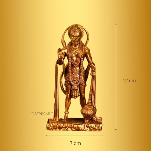 Image of Hanuman Ji Murti - Lord of Sarangpur Gold Idol (7 x 12 cm) - Polyresin Statue for Car Dashboard, Temple, Home & Office Decor - Spiritual Gift for Birthday, Diwali, Housewarming