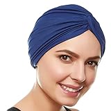 Women’s Twisted Pleated Swim Bathing Turban Head Cover / Sun Cap - 7 Colors (Navy Blue)