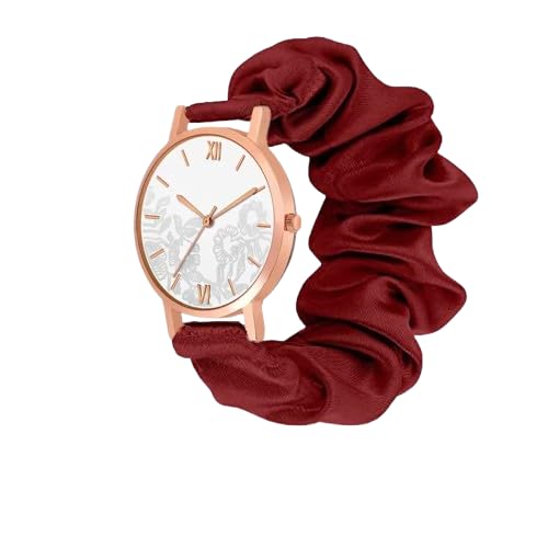 CUZWAVE Women's Scrunchie Ribbon Wrist Watch Band Round White Dial & Elastic Scrunchie Strap Watch for Girl's and Women's 4 Different Colors Gift for Girls, Wife, Friends (Maroon)