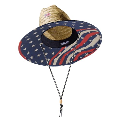 Straw Hat for Men & Women |Lifeguard Hat, Beach Hat & Sun Hat | Wide Brim for Sun Protection | One Size | Star & Stripes | Hemlock