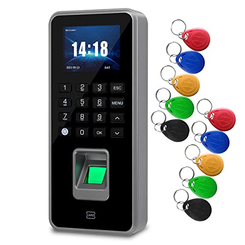HERNAS Marvelous Fingerprint Access Control RFID Keypad Biometric Access Control System Electronic Time Clock Recorder Attendance Machine with 10PCS Key Fobs, USB Data Transmission