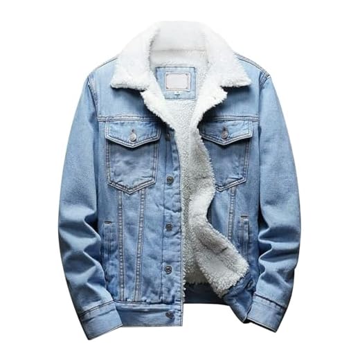 Omoone Men's Lapel Sherpa Fleece Lined Thicken Denim Jean Trucker Jacket Coats (0176-Light Blue-L)