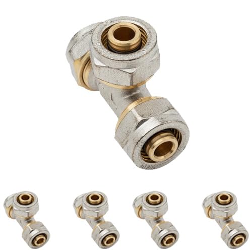 Suinga 5 x Te para Tubo multicapa de compresion 16 mm, sin necesidad de maquina prensadora, gris.
