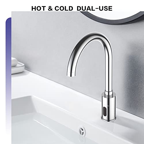 Interhasa! Touchless Bathroom Faucet Chrome Automatic Bathroom Sink Faucet With Hole Cover Plate, Hands Free Bathroom Water Tap With Control Box (It2033 Faucet With Tempureture Mixer Set) #TOP6