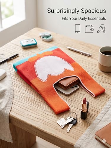 Image of Kawn Crochet Wrist Handbag for Women Wristlet Sleeve Knot Pouch Portable knitted breathable lightweight foldable Casual Small Purse Cute Tote Bag For Shopping, Dating, Travel
