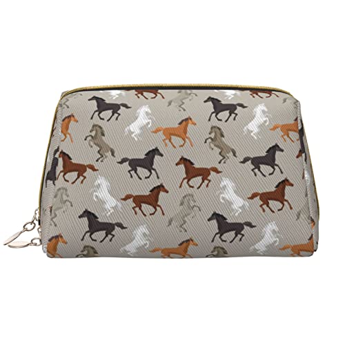 OCELIO Niedliches Pferd Leder Tragbare Kosmetiktasche (groß), Leder Clutch Reißverschluss Kosmetiktasche, Kulturbeutel Reisetasche, Reise Aufbewahrungstasche, Weiß, Einheitsgröße, Weiß, One Size