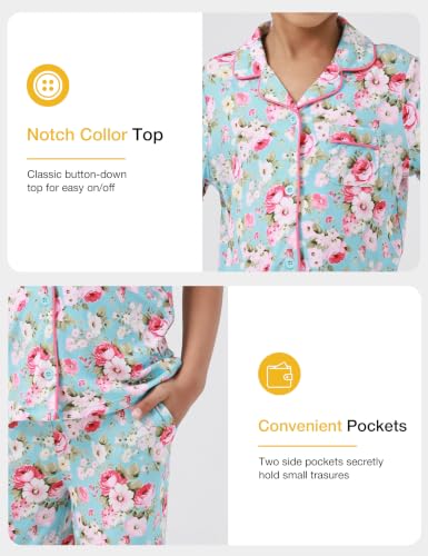 Image of Bamboo Viscose Girls' Sleepwear Short Sleeve Button Down 2-Piece Girls' Pajama Sets
