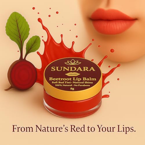 Image of SUNDARA Beetroot Lip Balm 8g for Dry & Chapped Lips | Shea Butter, Vitamin E & Natural Oils | Moisturizing Lip Care for Soft, Smooth & Naturally Healthy Lips | Beetroot Flavor Lip Balm for Men & Women