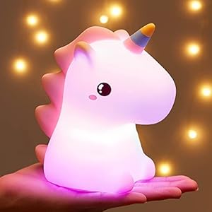One Fire Luce Notturna Bambini, Unicorno Bambina Regalo Battesimo,16 Multicolori Silicone Lampada Notturna per Bambini, USB Ricaricabile LED Luci Notturne per Bambini Cameretta Bambina Regalo Neonato