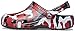 Crocs Unisex-Adult Classic Camo Clogs, Black/Red, 5 Men/7 Women