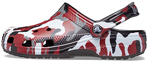 Image of Crocs Unisex-Adult Classic Camo Clogs, Black /Red, 13 Men /15 Women