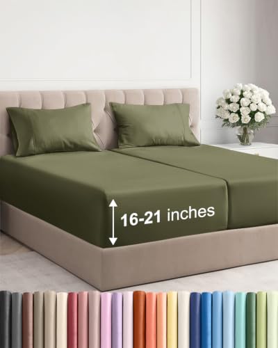 Image of Extra Deep Pocket Split King Sheet Set - Breathable & Cooling - Sage Green