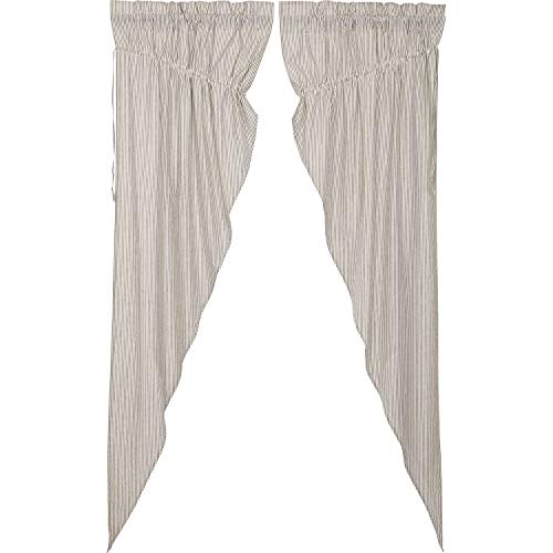 Vhc Brands Hatteras Seersucker Ticking Striped Cotton Americana Curtains Rod Pocket Drawstring Ties Prairie Panel Pair, 84X36X18, Denim Blue #TOP1