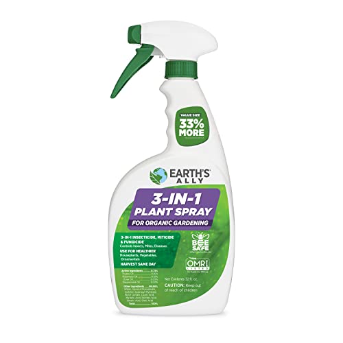 Earth's Ally 3-in-1 Plant Spray 32 oz | Safe & Organic Insecticide, Fungicide & Spider Mite Control, Use on Indoor Houseplants and Outdoor Plants, Gardens & Trees, Insect Repellent & Antifungal Use