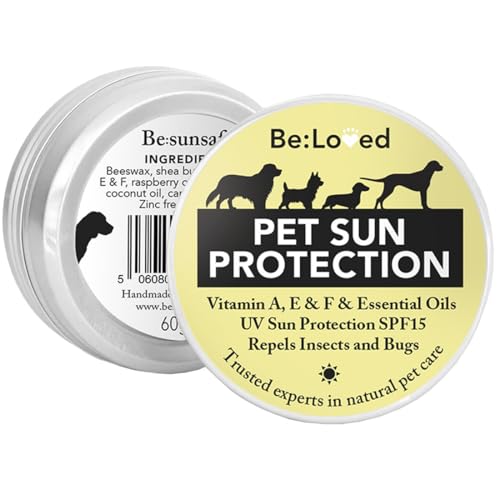 Be:Loved - Be:Sunsafe Pet Sun Protection Balm - Handmade in the UK - Natural Skin Shield for Dogs & Cats - Blend with Shea Butter Raspberry Oil & Carrot Seed - Dog Stuff - 60g