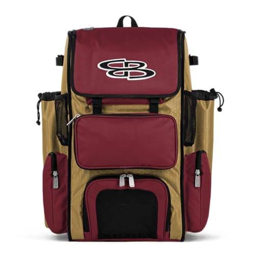 Boombah Superpack Bat Pack -Backpack Version (no wheels) - Holds up to 4 Bats - Vegas Gold/Cardinal - For Baseball or Softball