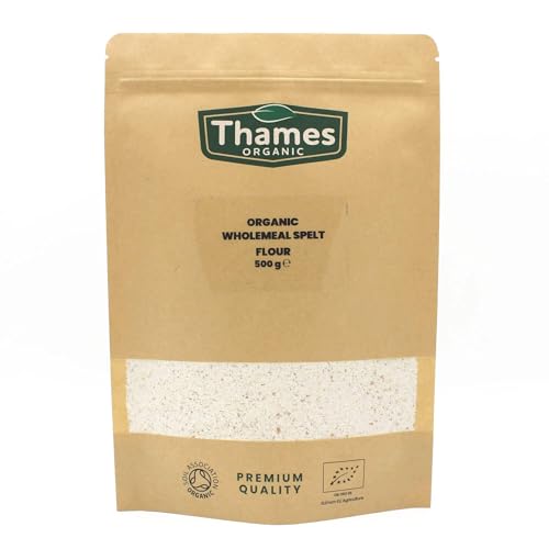 Organic Wholemeal Spelt Flour - of 100% Pure & Natural Flour - No Additives, No Preservatives - Vegan, Non-GMO, Certified Organic - Great for Baking, Cooking, and Sensitive Diets - Thames Organic 500g