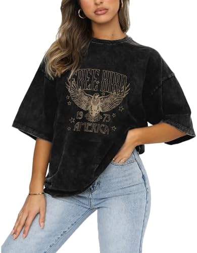 Vintage Rock Band Tshirts Women Retro Free Bird Western Graphic T...
