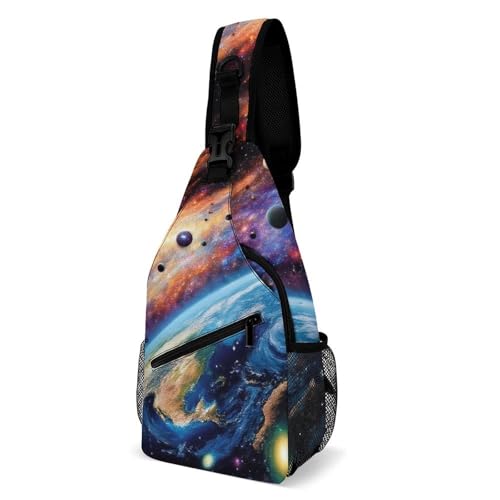 Sac crossbody pour cyclisme et camping au motif de l'espace psychédélique