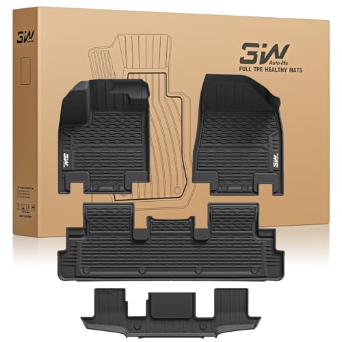 3W Floor Mats for Nissan Pathfinder 2022 2023 2024 2025 2026 (Only fit 7 Passenger Models) 3 Rows TPE All Weather Protection Car Floor Liners Accessory Black